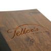 Closeup of laser engraved logo on wood three ring binder