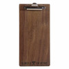 Solid walnut wood check presenter with clipboard clip and laser engraved logo.