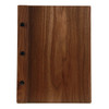 Solid walnut wood menu board with vertical spine and black screws.  Size shown is 5.5 x 8.5.