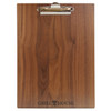 Front view of walnut wood menu clipboard.