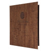 Cork Look Elastic Menu Cover with Eyelets 8.5x11 in Vintage with a burnished logo.