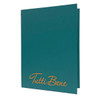 Summit Linen Elastic Menu Cover 8.5x11 in Teal with matte orange foil stamp.