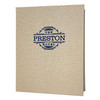 Preston Three  View Menu Cover 8.5x11 in Oatmeal with Matte Dark Blue foil stamp.