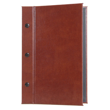 Bonded Leather Chicago Menu Board in British Tan with Black Linen Interior and Black Screws
