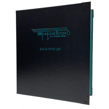 Delano Three Ring Binder in black with summit linen teal interior.