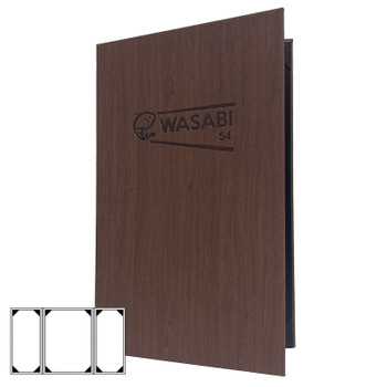 Wood Look Menu Cover Three View Gatefold 8.5 x 14