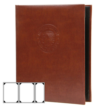 Bonded Leather Three View (Double+ Half) Menu Cover in brown with a blind debossed logo