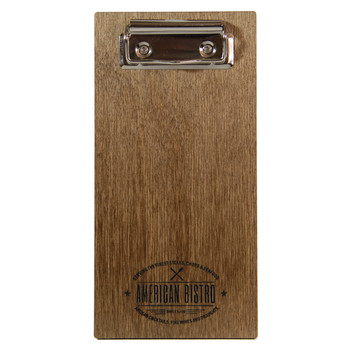 Baltic birch wood check presenter with flat clip in walnut stain.