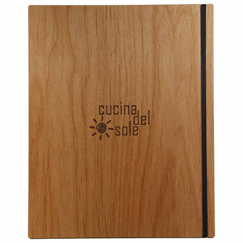 Solid Alder Wood Menu Board with Black Vertical Band and laser engraved logo