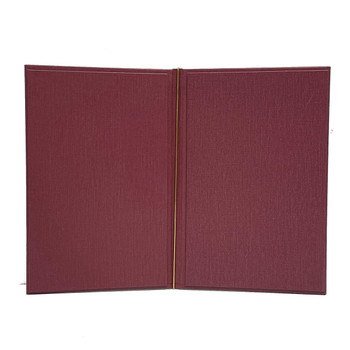Interior of Summit Linen Elastic Menu Cover 5.5 x 8.5 in burgundy.