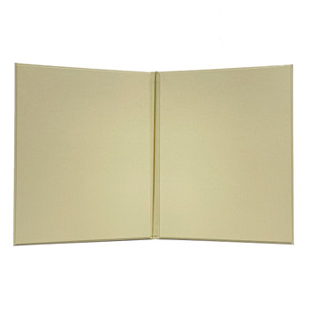 Interior view of Summit Linen Elastic Menu Cover 8.5x11 in beige.