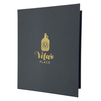 Summit Linen Three Ring Binder 8.5x11 in charcoal with satin gold foil stamp.
