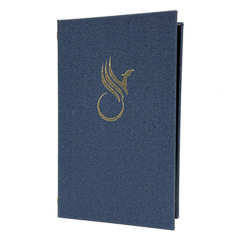 Preston Elastic Menu Cover 5.5 x 8.5 in Ocean with metallic gold foil stamp.