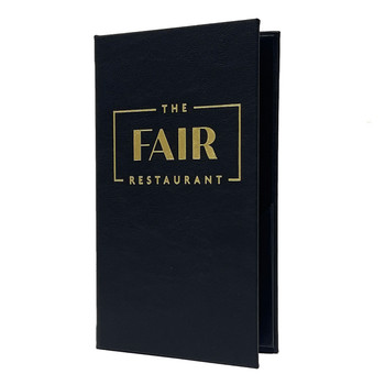 Prima Two View Check Presenter in ebony with satin gold foil stamp.