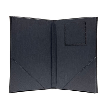 Interior view of La Costa Two View Check Presenter has black leatherette interior with two diagonal pockets and a stitched credit card pocket.