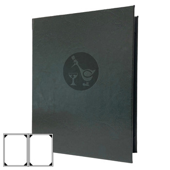 Carina Two View Menu Cover 8.5x11 in Hunter with a burnished logo.