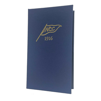 Linen Look Two View Check Presenter in Navy with metallic gold foil stamp.