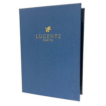 Ostrich Elastic Menu Cover in China Blue.