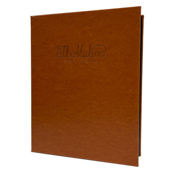 Carina Three Ring Binder 8.5x11 in light brown with burnished logo.