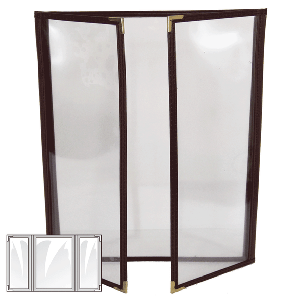 Sewn Menu Cover Three Panel Gatefold Six View Leatherette Sewn Menu Cover Three Panel Gatefold Six View Leatherette