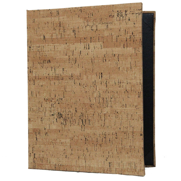 Cork Look Menu Cover shown as a two view in natural with delano black interior