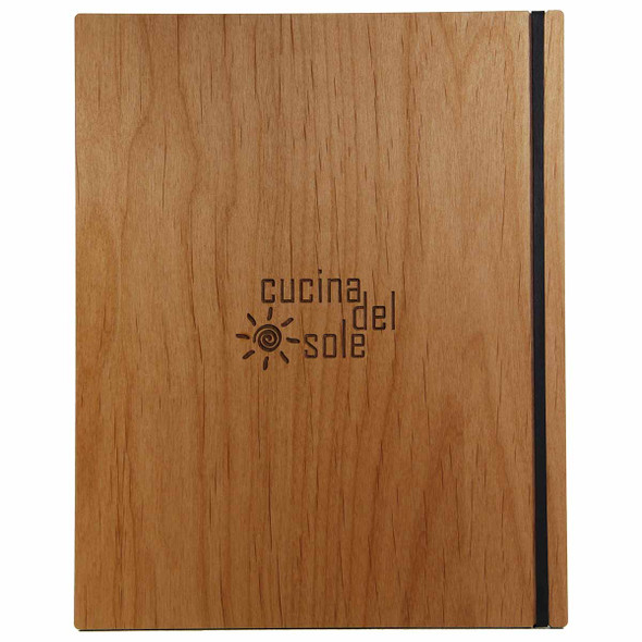Solid Alder Wood Menu Board 8.5 x 11 with Black Vertical Band and laser engraved logo