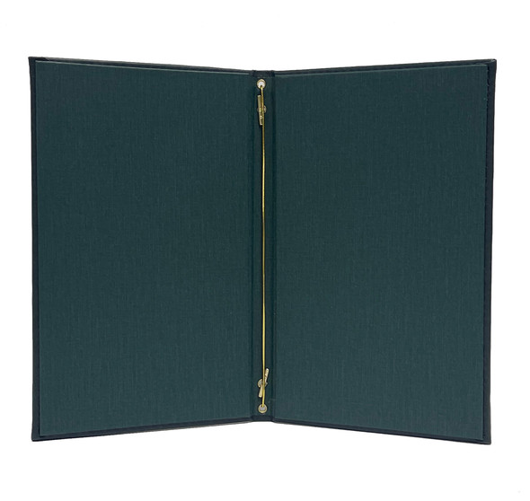 Interior of Tavern Elastic Menu Cover with eyelets and optional Summit Linen Green interior panels.