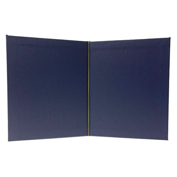 Interior view of Summit Linen Elastic Menu Cover 8.5x11 in navy with elastic loop.