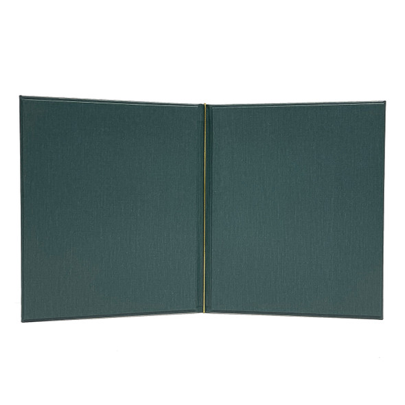Interior view of Summit Linen Elastic Menu Cover 7 x 8.5 in green.
