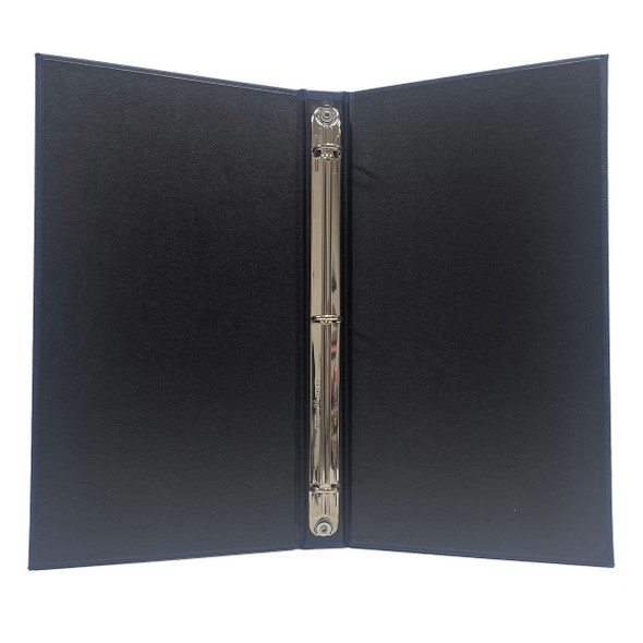 Prima Three Ring Binder 5.5 x 11 for paper interior with 1/2" nickel mechanism and standard Delano Black interiors.