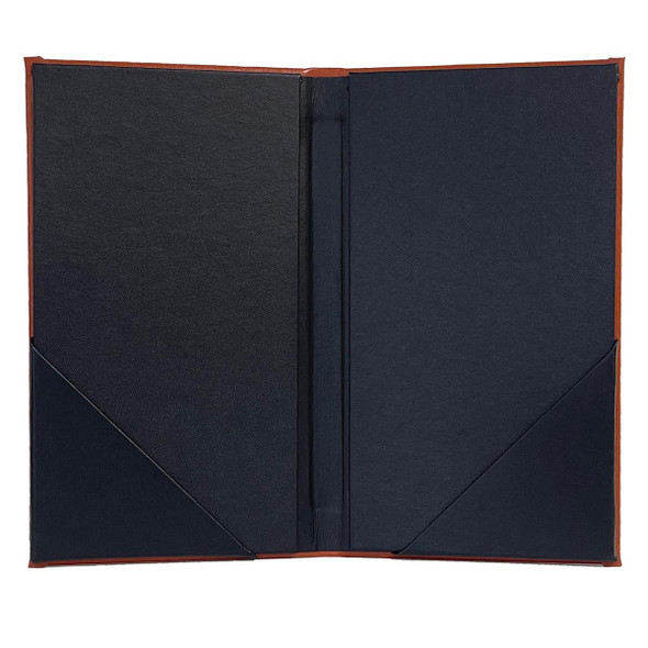 Interior view of Two View Check Presenter has black leatherette interior with two diagonal pockets.