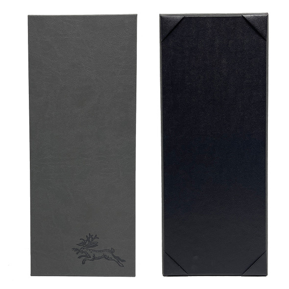 Prima One View Menu Board 5.5 x 14 in Iron with burnished logo.