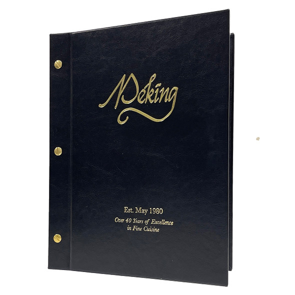 Carina Chicago Menu Board 8.5x11 for paper only in black with metallic gold foil stamp and gold screws.