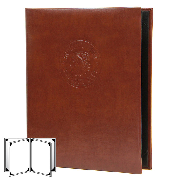 Bonded Leather Six View Menu Cover in brown with a blind debossed logo