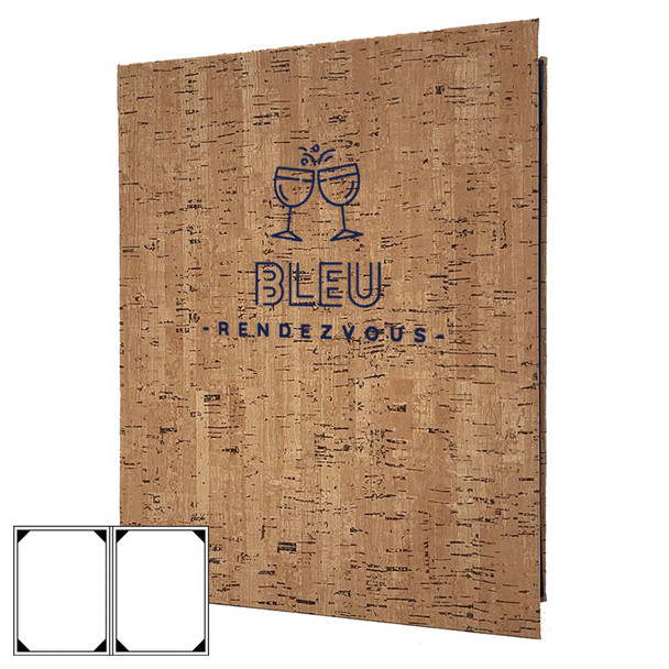 Cork Look Menu Cover shown as a two view in natural