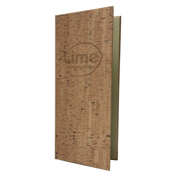 Cork Look Three Ring Binder 4.25x14 in natural with burnished logo.