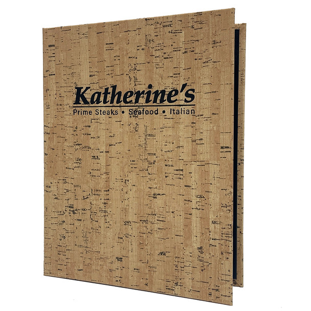 Cork Look Three Ring Binder 8.5x11 in natural with matte black foil stamp.