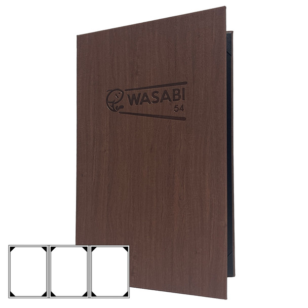 Wood Look Three View Menu Cover 8.5 x 14