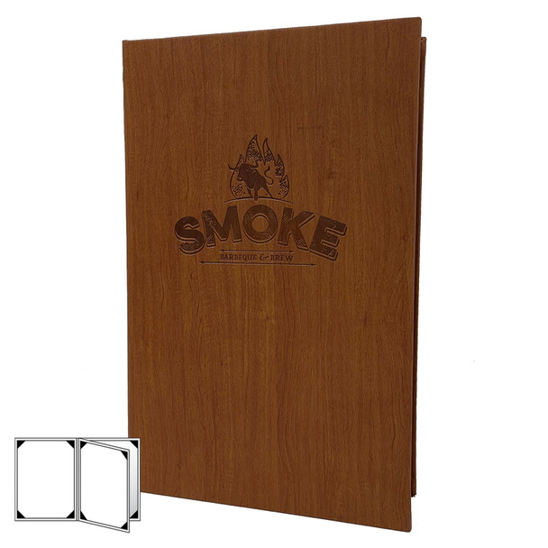 Wood Look Four View Menu Cover 8.5 x 14 in cedar.