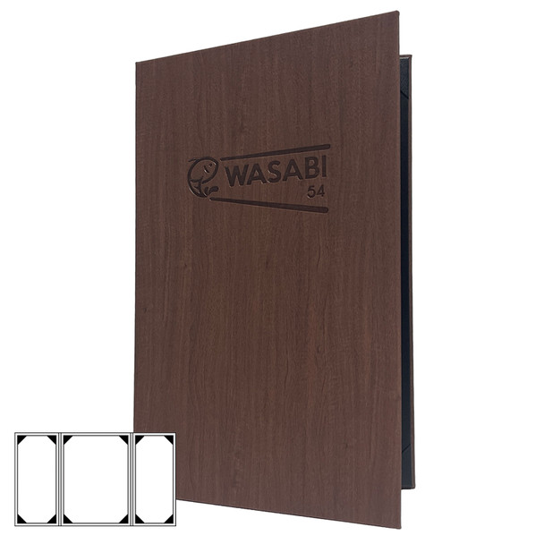 Wood Look Menu Cover Three View Gatefold 8.5 x 14