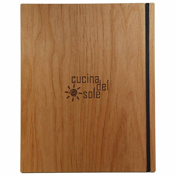 Solid Alder Wood Menu Board with Black Vertical Band and laser engraved logo