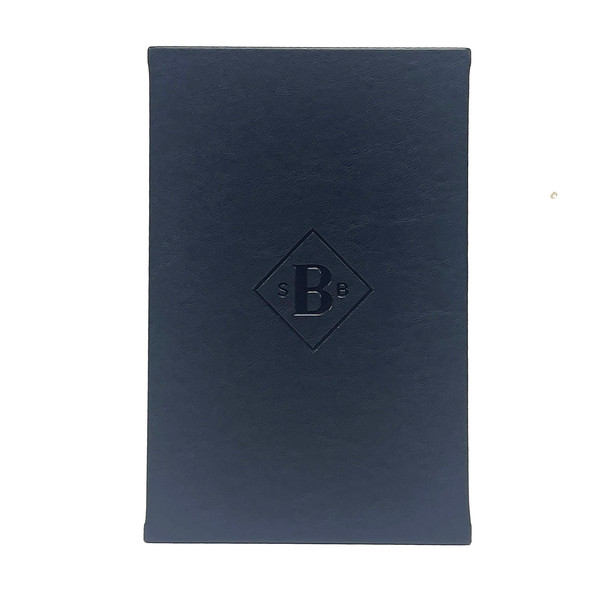 Tavern One View Menu Board 5.5 x 8.5 in Navy with burnished logo.