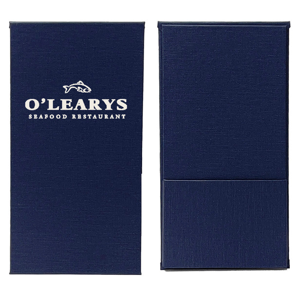 Summit Linen One View Check Presenter 4x8 in navy with gloss white foil stamp.