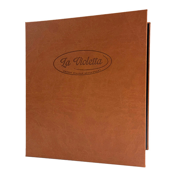 Prima Three Ring Binder 8.5x11 in buck with burnished logo.