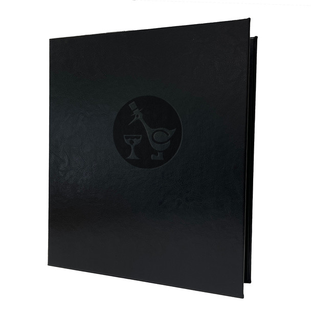 Carina Three Ring Binder in black with a burnished logo.