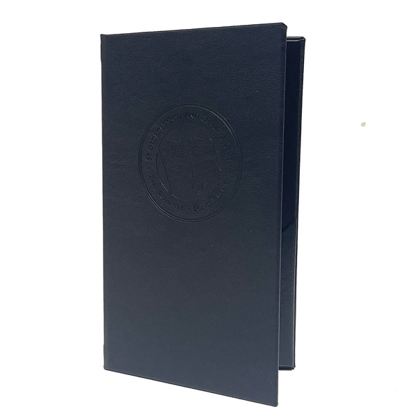 Prima Two View Check Presenter in ebony with burnished logo 