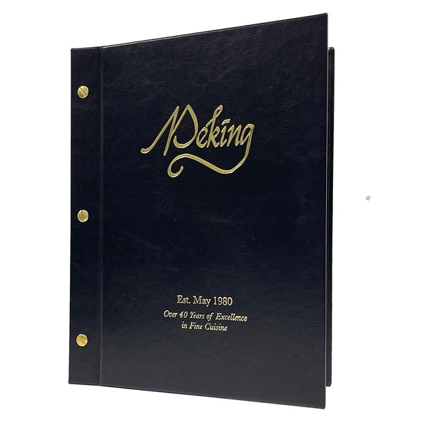 Carina Chicago Menu Board 8.5x11 for paper only in black with metallic gold foil stamp and gold screws.