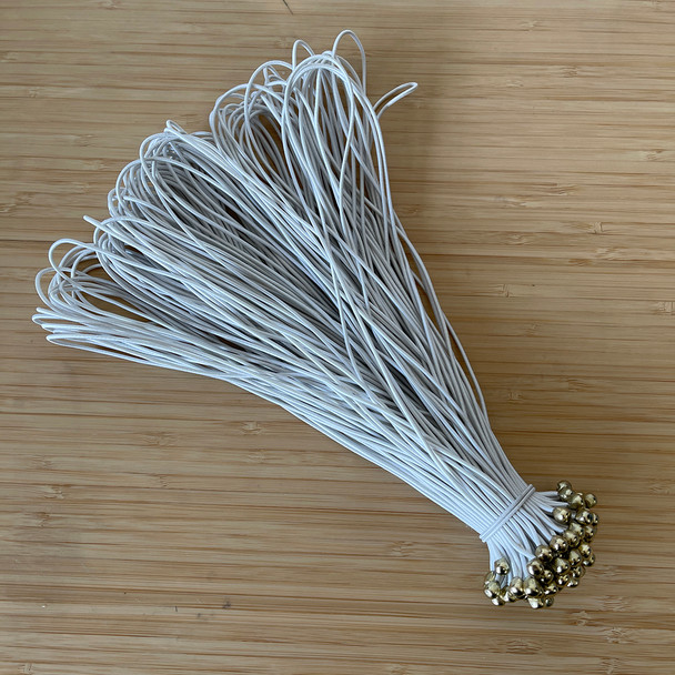 100 pack of Elastic Menu Cord White with Gold Ball 8 inch