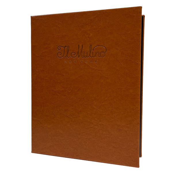 Carina Three Ring Binder 8.5x11 in light brown with burnished logo.