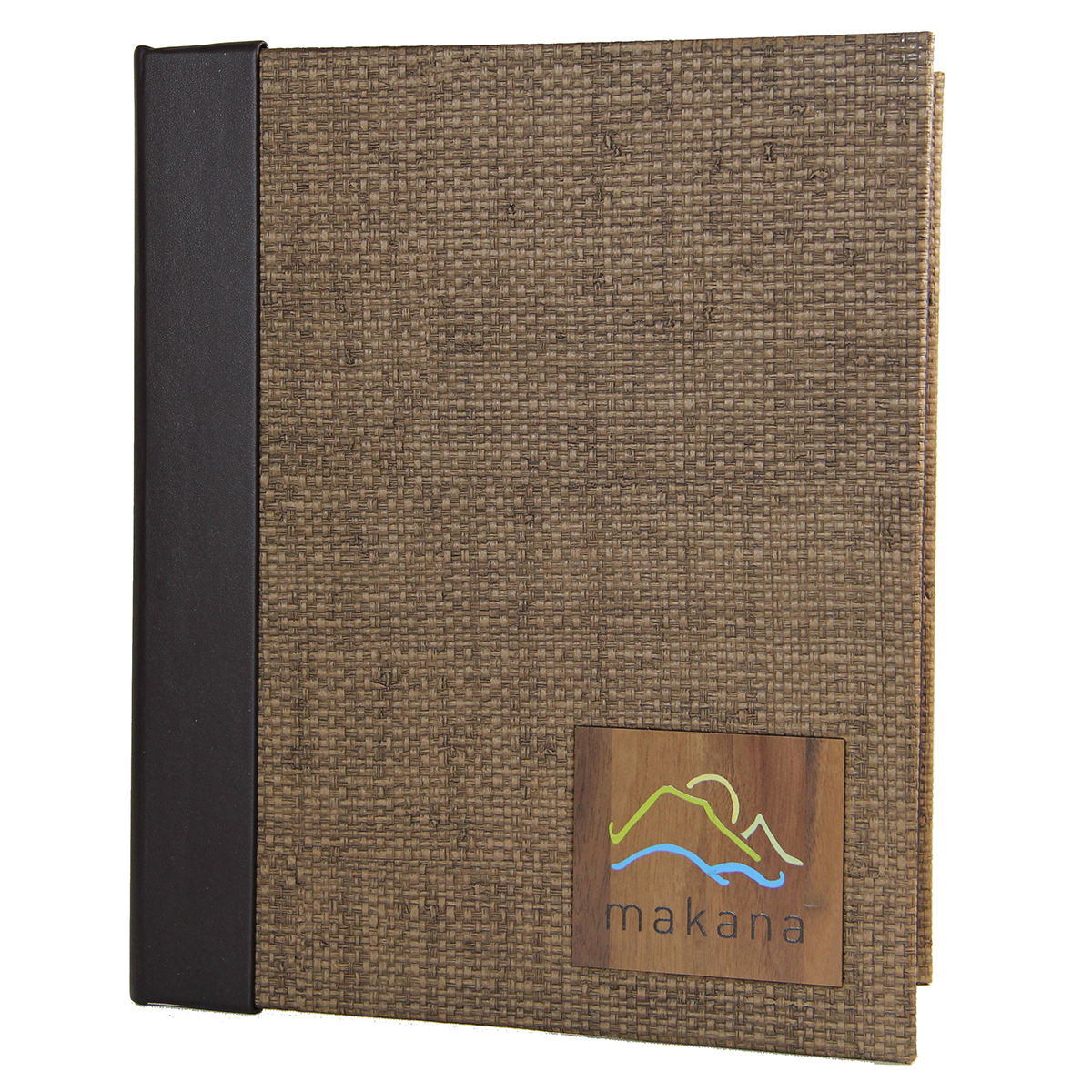 Bahama Weave Quarter Bind Screw Post Menu Cover with wood insert.